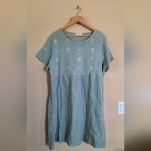 100% Linen Made In Italy Terzo Millenio  Sage Shift Dress